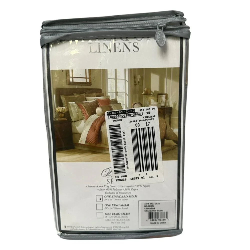 Waterford Pillowcase Bogden Cinnabar One Standard Sham Satin Luxury NEW